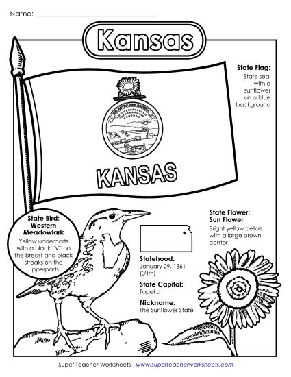 Symbols - Kansas State Symbols Coloring Page (Printable PDF Worksheet)
