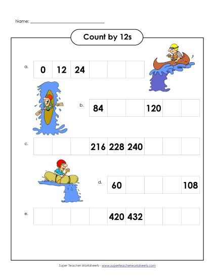 Kayaks - Count By 12s (Printable PDF Worksheet)