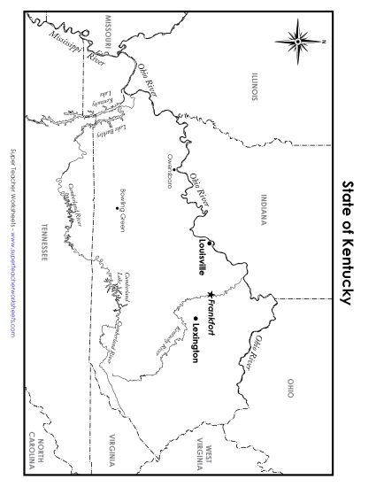 Maps - Kentucky State Map (Labeled) (Printable PDF Worksheet)