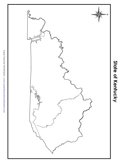 Maps - Kentucky State Map (No Bordering States) (Printable PDF Worksheet)