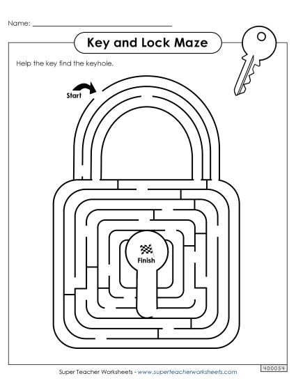 Hard - Key and Lock Maze - Harder (Printable PDF Worksheet)