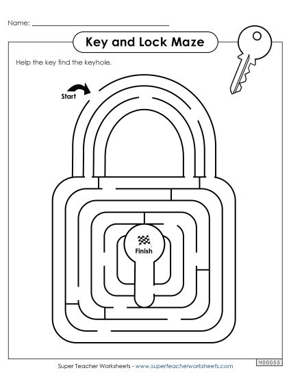Medium - Key and Lock Maze - Medium (Printable PDF Worksheet)