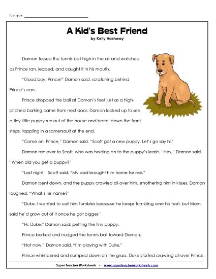 Fiction Stories - Kids' Best Friend (Fiction) (Printable PDF Worksheet)