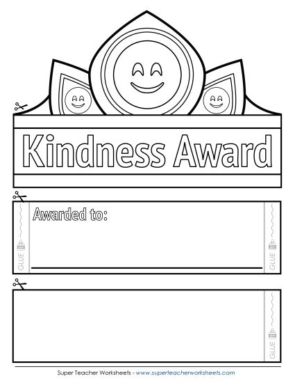 Award Crowns/Hats - Kindness Award (B&W) (Printable PDF Worksheet)