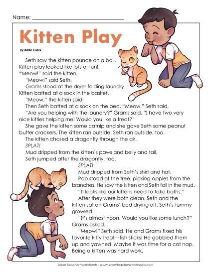 Fiction - Kitten Play (Printable PDF Worksheet)