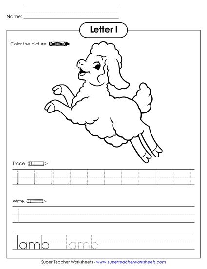 Alphabet Letters - L is for Lamb (Printable PDF Worksheet)