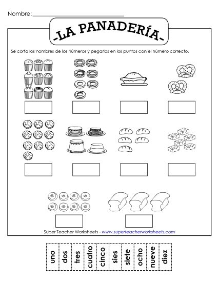 Numbers  - La Panaderia (Numbers 1-10) (Printable PDF Worksheet)
