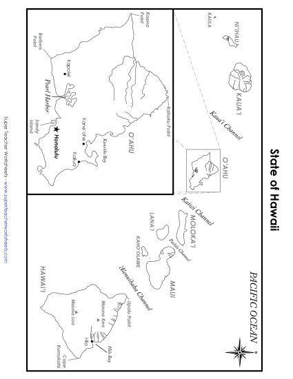 Maps - Labeled Hawaii Map (Printable PDF Worksheet)