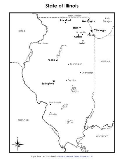 Maps - Labeled Illinois Map (Printable PDF Worksheet)