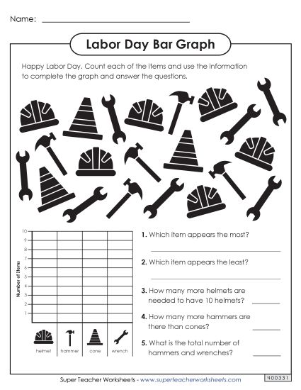 Labor Day Worksheets - Labor Day Bar Graph (Printable PDF Worksheet)