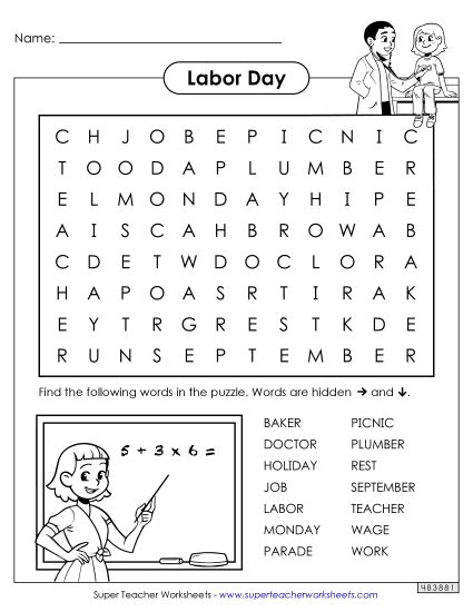Labor Day Puzzles - Labor Day Word Search (Printable PDF Worksheet)