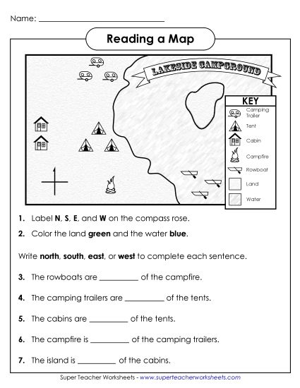 Basic Map Skills - Lakeside Campground Map (Printable PDF Worksheet)