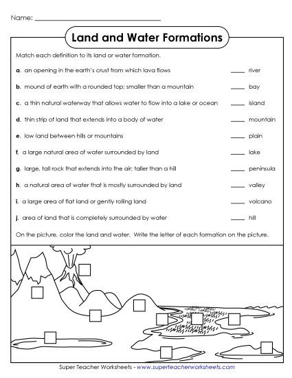 Land and Water Formations (Printable PDF Worksheet)