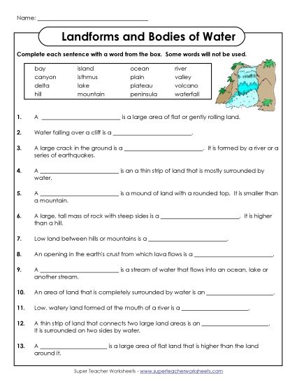 Landform & Water F.I.T.B. (Printable PDF Worksheet)