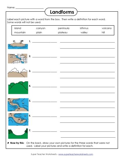 Landform Definitions (Printable PDF Worksheet)