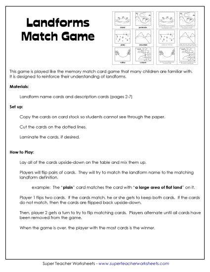 Landform Memory Match Game (Printable PDF Worksheet)