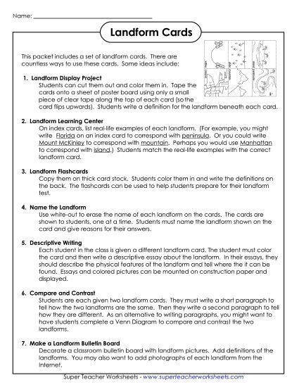Landform Picture Cards (Printable PDF Worksheet)
