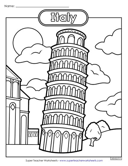 Coloring Pages - Leaning Tower of Pisa Coloring Page (Printable PDF Worksheet)