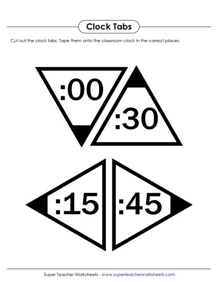 Tabs for Classroom Clock - Learn Time: Triangular Clock Tabs (Printable PDF Worksheet)
