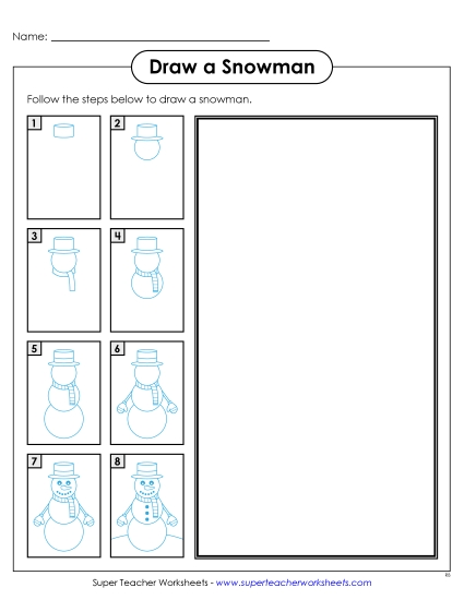 Art - Learn to Draw a Snowman (Printable PDF Worksheet)