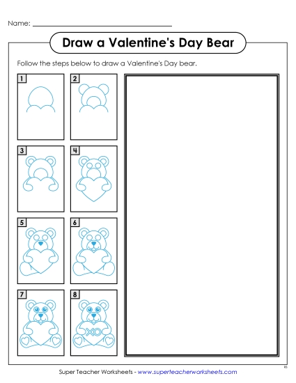 Valentine Crafts & Activities - Learn to Draw a Valentine's Day Bear (Printable PDF Worksheet)