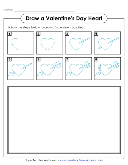 Valentine Crafts & Activities - Learn to Draw a Valentine's Day Heart (Printable PDF Worksheet)