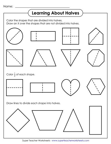 Halves - Learning About Halves (Printable PDF Worksheet)