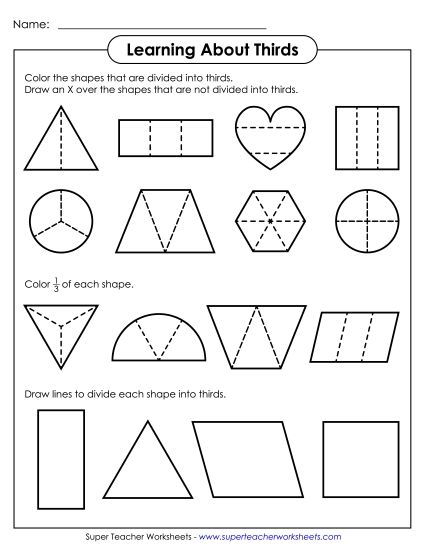 Other Basic Fractions - Learning About Thirds (Printable PDF Worksheet)