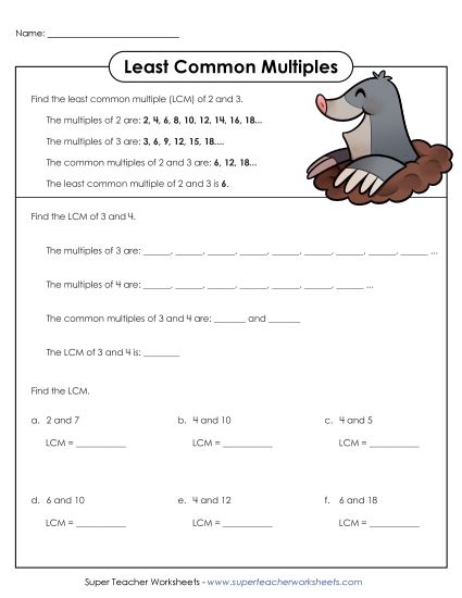 LCM of 2 Numbers - Least Common Multiple 2 (Printable PDF Worksheet)