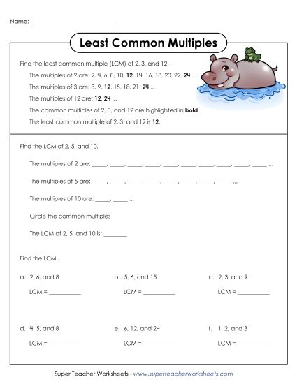 LCM of 3 Numbers - Least Common Multiple: 3 Numbers (Printable PDF Worksheet)