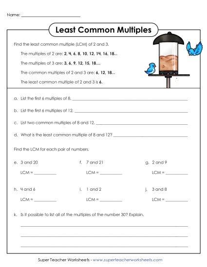 LCM of 2 Numbers - Least Common Multiple 5 (Printable PDF Worksheet)