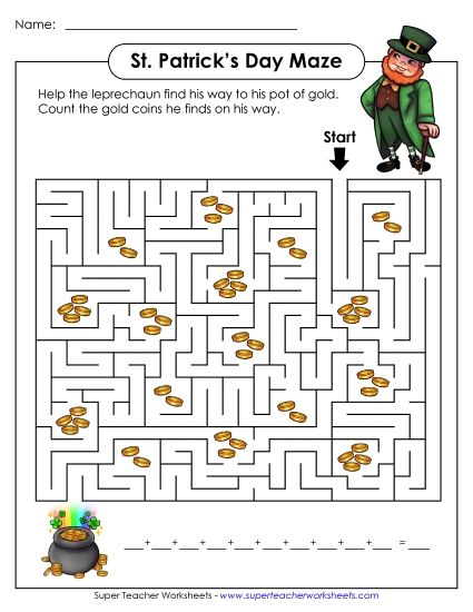 Mazes - Leprechaun Coin Maze (Advanced) (Printable PDF Worksheet)