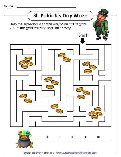 Mazes - Leprechaun Coin Maze (Intermediate) (Printable PDF Worksheet)