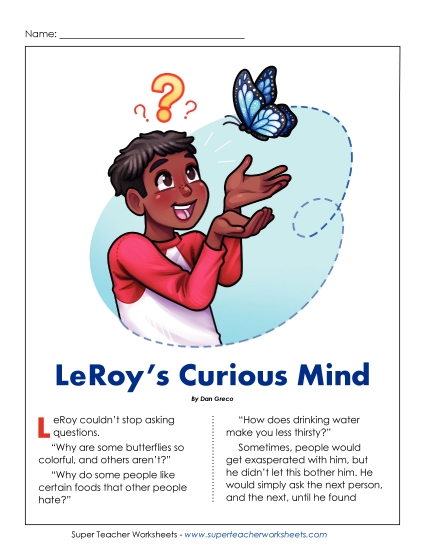 Fiction Stories - LeRoy's Curious Mind (Fiction) (Printable PDF Worksheet)