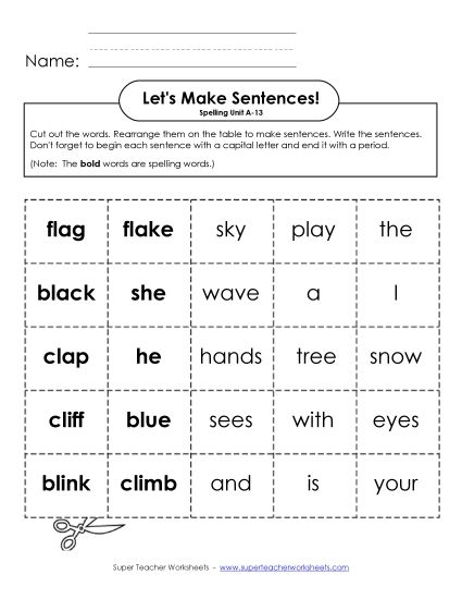 Worksheets - Let's Build Sentences (A-13) (Printable PDF Worksheet)