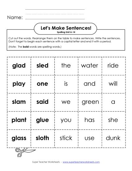 Worksheets - Let's Build Sentences (A-14) (Printable PDF Worksheet)