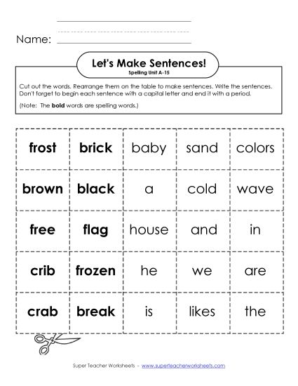 Worksheets - Let's Build Sentences (A-15) (Printable PDF Worksheet)