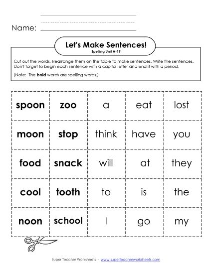 Worksheets - Let's Build Sentences (A-19) (Printable PDF Worksheet)