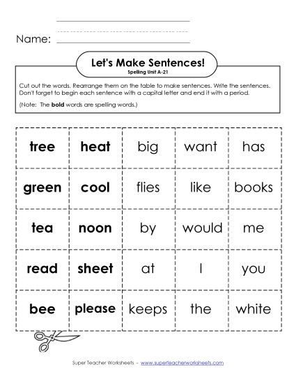 Worksheets - Let's Build Sentences (A-21) (Printable PDF Worksheet)