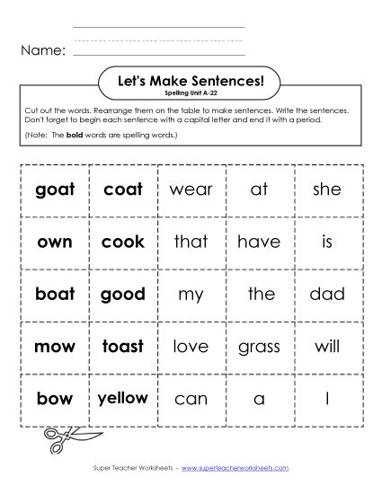 Worksheets - Let's Build Sentences (A-22) (Printable PDF Worksheet)