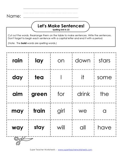 Worksheets - Let's Build Sentences (A-23) (Printable PDF Worksheet)