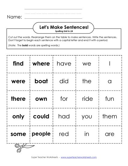 Worksheets - Let's Build Sentences (A-24) (Printable PDF Worksheet)