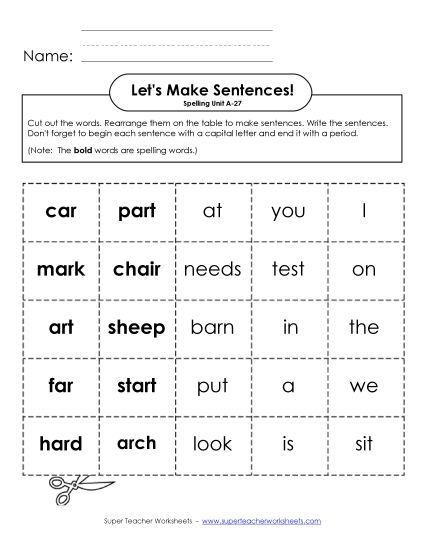 Worksheets - Let's Build Sentences (A-27) (Printable PDF Worksheet)