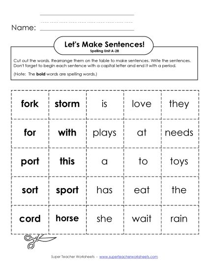 Worksheets - Let's Build Sentences (A-28) (Printable PDF Worksheet)