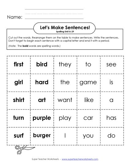 Worksheets - Let's Build Sentences (A-29) (Printable PDF Worksheet)