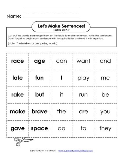 Worksheets - Let's Build Sentences (A-7) (Printable PDF Worksheet)