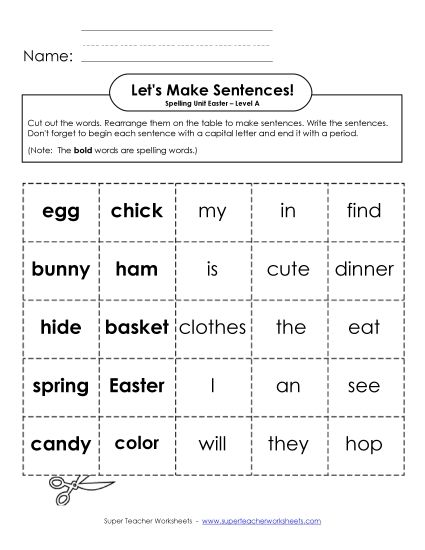 Worksheets - Let's Build Sentences (A-Easter) (Printable PDF Worksheet)