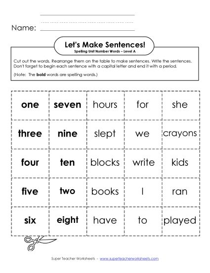 Worksheets and Activities - Let's Build Sentences (A-Number Words) (Printable PDF Worksheet)