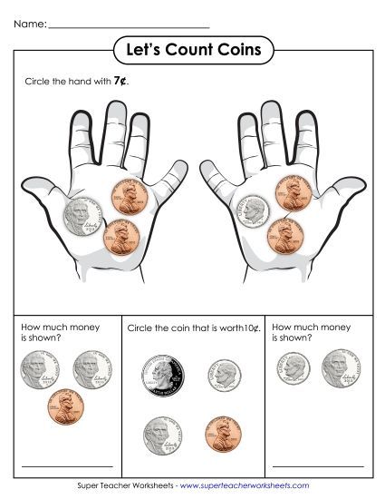 Worksheets - Let's Count Coins (Basic) (Printable PDF Worksheet)