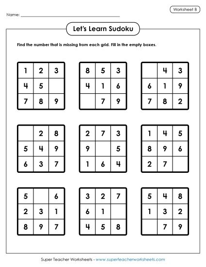 Let's Learn Sudoku B (Printable PDF Worksheet)